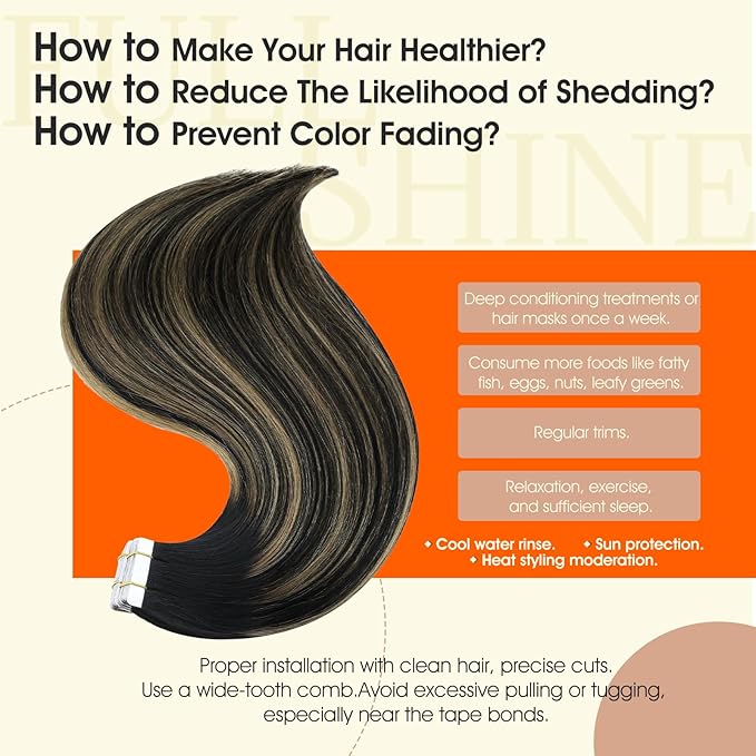 Full Shine Balayage Tape in Hair Extensions Human Hair Color 1B Off Black Fading to 27 Honey Blonde And 1B Black Tape ins Human Hair Extensions 12Inch Invisible Seamless Extension 30G 20Pcs for Women
