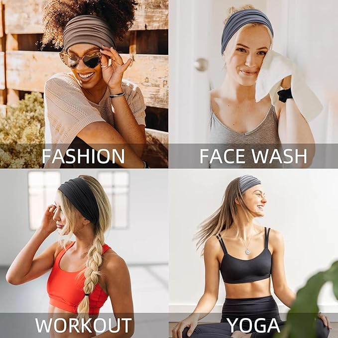 Huachi Wide Women's Headbands - Non-Slip Thick Fashion Boho Elastic Hair Bands for Workout, Running, and Working