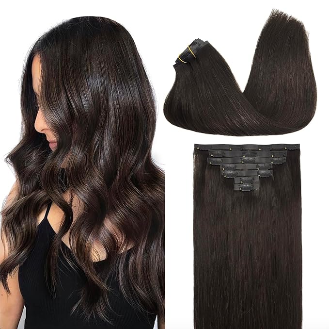 GOO GOO Clip in Hair Extensions Real Human Hair, Remy Human Hair Extensions Clip ins for Women, Natural Human Hair, 22inch 160g 7Pcs, #2 Dark Brown