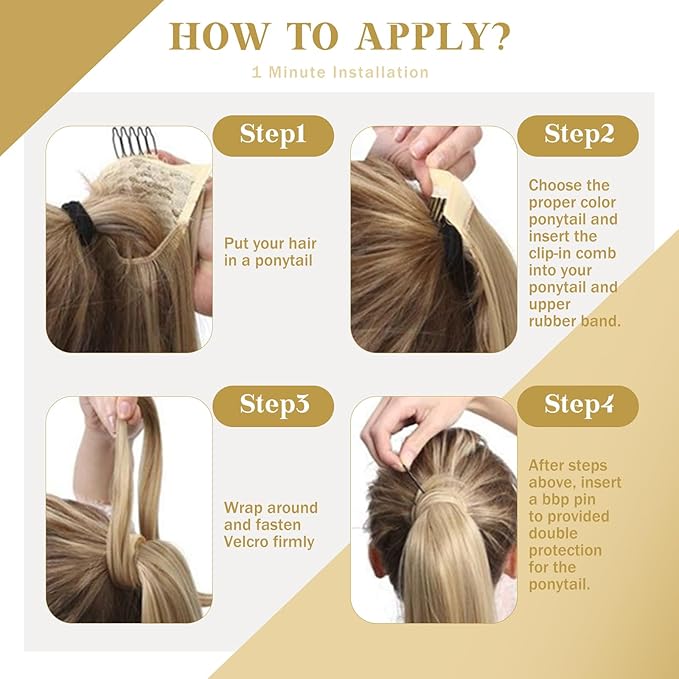 Ve Sunny Hair Extensions Ponytail Real Human Hair 80G Wrap Around Clip in Ponytail Hair Extensions Straight Extensions Human Hair for Women Walnut Brown Ombre Light Brown Balayage Blonde 14inch