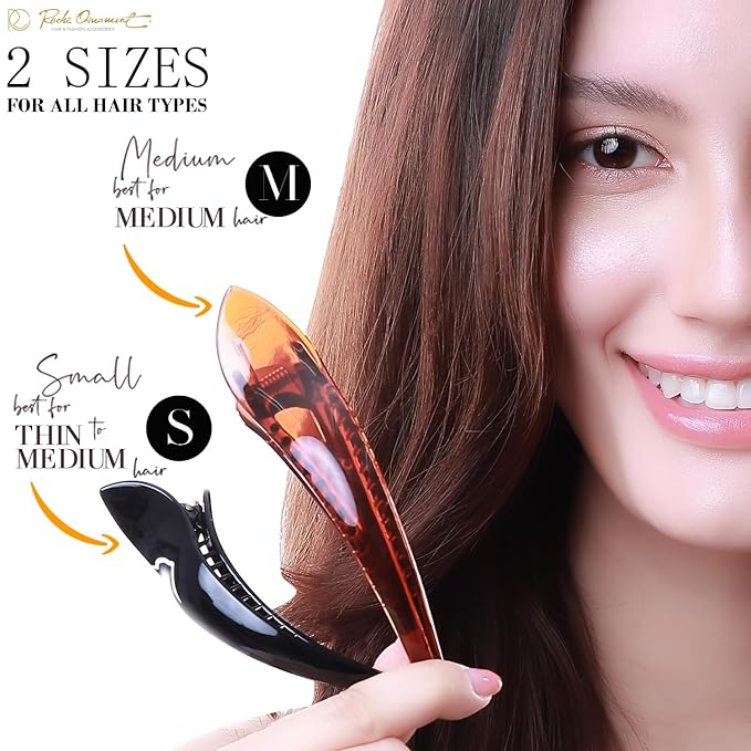 RC ROCHE 6 Pcs Duck Bill Alligator Hair Clips for Women Sectioning Flat Claw Long Thick Hair Inner Teeth Curved Styling Jaw Strong Secure Grip Salon, Medium Transparent