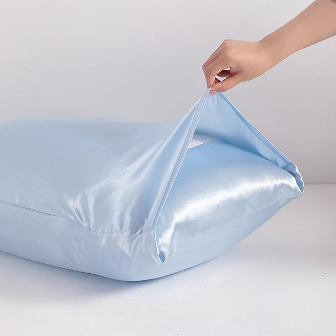 NTBAY 2 Pack Satin Queen Pillowcases for Hair and Skin, Luxurious and Silky Pillow Cases with Envelope Closure, 20x30 Inches, Aqua