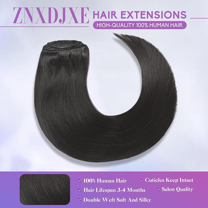 Clip in Hair Extensions Real Human Hair, 14 Inch 75g, 1B Natural Black, Invisible Seamless Straight Remy Human Hair Extensions Cip ins for Women 8pcs Per Set with Double Weft