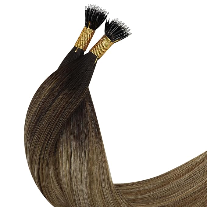 YoungSee Nano Hair Extensions Brown Remy Nano Ring Extensions Human Hair Balayage Dark Brown with Blonde 24Inch Nano-Bead Extension Real Human Hair Invisible blend 1g/s 50g