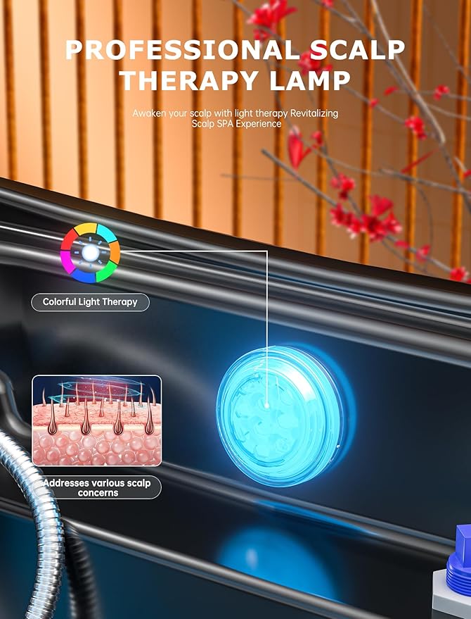 Japanese Head spa Equipment, Dual-Control Water Circulation & Heating & Heating, Japanese Scalp Therapy, 60L Tank & Phototherapy for Comprehensive Care.