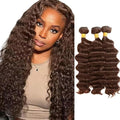 Color 4 Bundles Human Hair Chocolate Deep Wave Hair Weave Mixed Length 3 Bundles 18 20 22 Inch Unprocessed Brazilian Virgin Remy Hair Extensions For Woman