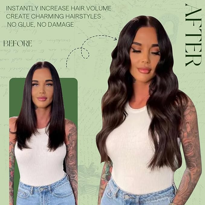 RUANTURE Brown Clip in Hair Extensions Real Human Human Hair, Clip in Human Hair Extensions, Double Weft Full Head THick Ends, Easy to Install, 20 Inch 120g 7pcs #4 Chocolate Brown