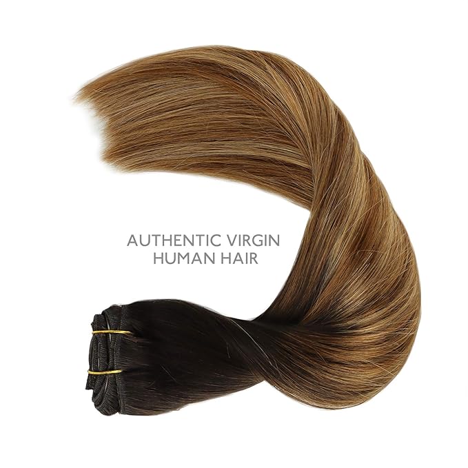 WENNALIFE Clip in Hair Extensions, 150g 22 Inch 9pcs Highlight Dark Brown to Chestnut Brown and Dirty Blonde Human Hair Extensions Thicker Real Human Hair Clip Set Double Weft