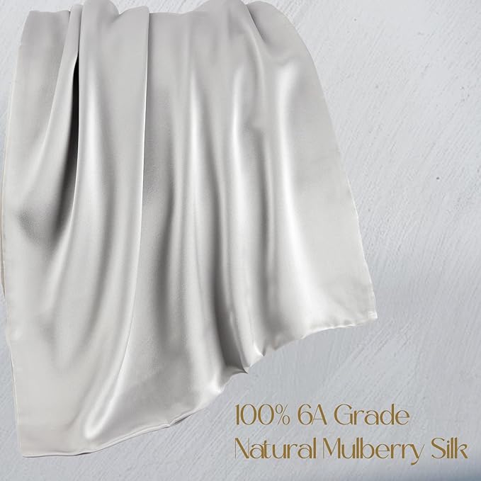 ZIMASILK 100% Pure Mulberry Silk Pillowcase for Hair and Skin Health,Soft and Smooth,Both Sides Premium Grade 6A Silk,600 Thread Count,with Hidden Zipper,1pc (King 20''x36'',Light Grey)