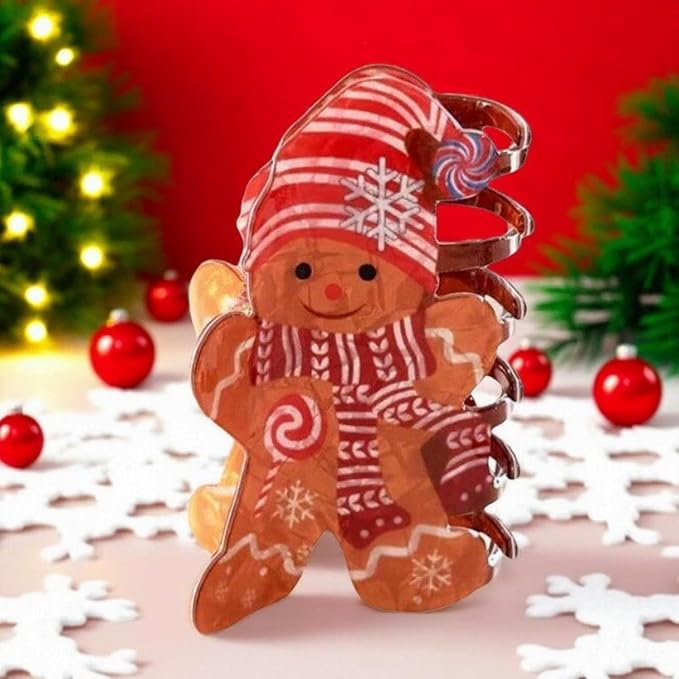 Christmas Hair Clips Gingerbread Man Hair Claw Clips with Red Hat Scarf Design Snowflake Candy Cane Hair Barrettes Cartoon Pattern Xmas Hair Accessories Funny Christmas New Year Claw Clip for Women