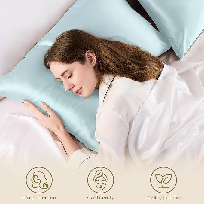 ZIMASILK 100% Pure Mulberry Silk Pillowcase for Hair and Skin Health,Soft and Smooth,Both Sides Premium Grade 6A Silk,600 Thread Count,with Hidden Zipper,1pc(Standard 20''x26'', Powder Blue)