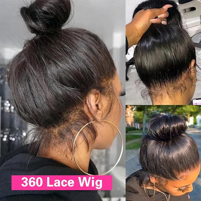 sdamey 360 Straight Lace Front Wigs Human Hair HD Transparant Full Lace Wigs For Women 200 Density Wigs Human Hair Pre Plucked With Baby Hair 12A Brazilian Virgin Hair Natural Color 20inch