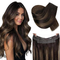 RUNATURE Wire Human Hair Extensions Balayage, Invisible Hair Extensions with Fish Line, Double Weft One Piece Clip in Real Hair, Full Ends Natural Hair, Easy to Apply, 16 Inch 80g #2/2/6