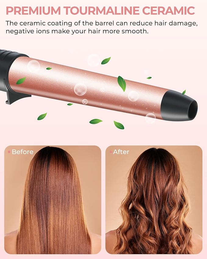 5 in 1 Curling Wand Set: Ohuhu Curling Iron Wand 5Pcs 0.35 to 1.25 Inch Interchangeable Ceramic Barrel Heat Protective Glove 2 Clips Dual Voltage Hair Curler Women Girl Mother Christmas Gift Rose Gold