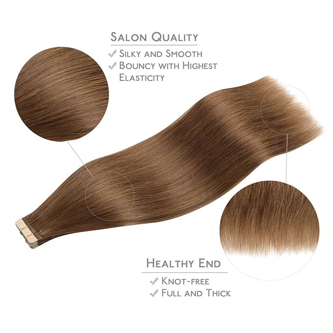 WENNALIFE Tape in Hair Extensions Human Hair, 20pcs 50g 20 inch Light Auburn Brown Remy Hair Extensions Straight Human Hair Tape in Extensions Skin Weft Tape Extensions Human Hair