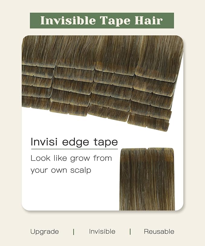 SURNEL Injection Seamless Tape in Hair Extensions Balayage Walnut Brown to Ash Brown and Golden Blonde Invisible Tape in Extensions Human Hair 18inch 20 Pcs 40g(#3822,18)