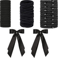 Hair Ties for women 5 styles Hair Elastics(15 No Damage Hair Ties 50 High Elastic Ties 15 Ponytail Holders 2 Bow Hair Clips 20 Snap Hair Clips) Pain-free No Crease multiple colors for all hair types