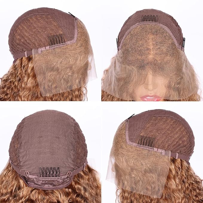 Brown Deep Curly Wave Human Hair Lace Front Wigs with Baby Hair for Black Women Pre Plucked 180% Density Brazilian Virgin Hair HD Transparent Lace Frontal Wig 18 Inch
