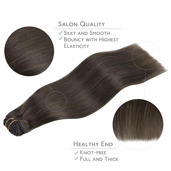 WENNALIFE Clip in Hair Extensions Real Human Hair, 22 Inch 120g 7pcs Human Hair Extensions Clip In Human Hair, Cool Dark Brown Clip In Real Hair Coloured Remy Human