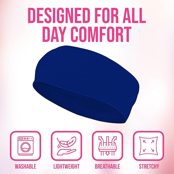 Styla Hair Headbands for Women Stretch Fashion Head Bands 10 Pack Non-Slip Head Wraps Great for Spa, Sports, Yoga, Pilates, Running, Gym Headband, Workouts (Blue)
