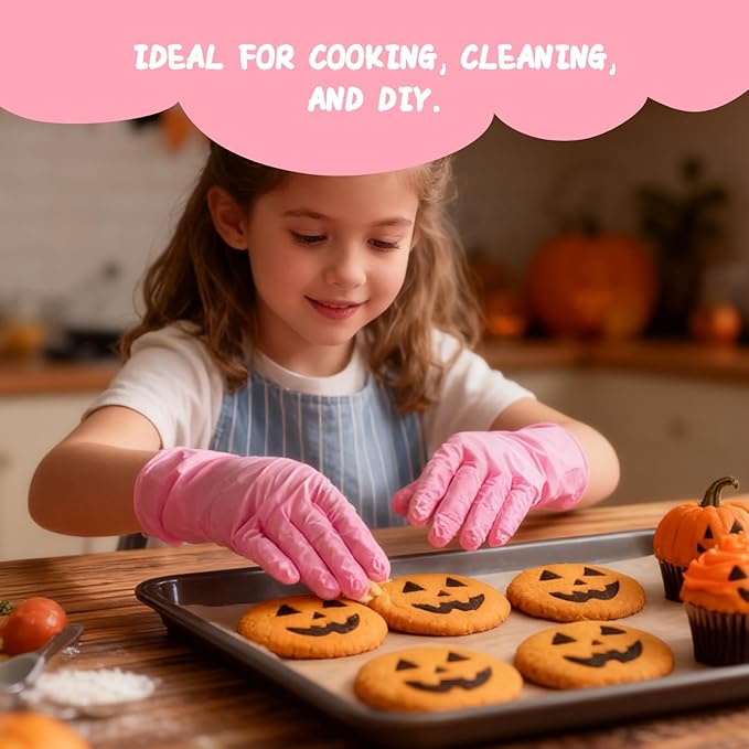 PROMEDIX P Kids Gloves Disposable for 6-10 Years,100PCS Nitrile Gloves for Crafting,Cooking,Latex-Free,Powder-Free