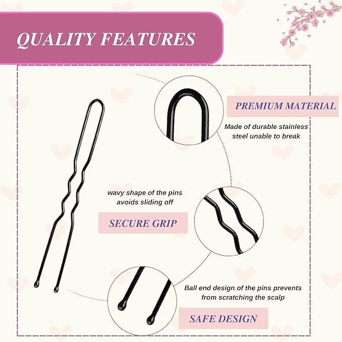 Set of 350 premium U-shaped hair pins, measuring 6cm/2.4 inches, perfect for women, girls, and hairdressers. with a clear storage box and is suitable for all hair types(Black) (350 Pins)