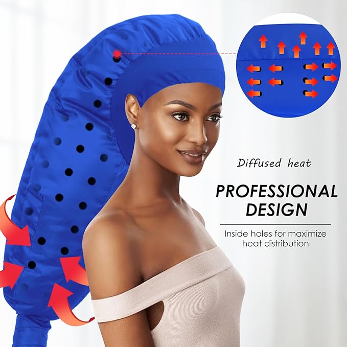 Hair Dryer Bonnet Attachment: Upgraded Extra Large Hooded Dryer Adjustable Hair Dryer Caps - Easy to Use for Natural Curly Textured Hair Care Styling Fast Drying - Blue