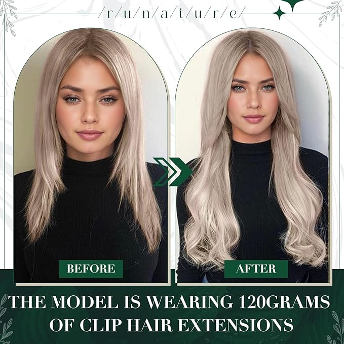 RUNATURE Clip in Hair Extensions Real Human Hair, Clip in Human Hair Extensions for Women, Remy Natural Human Extensions Full Ends, 20 Inch 50g 3pcs, #19P60 Grey Blonde Highlights