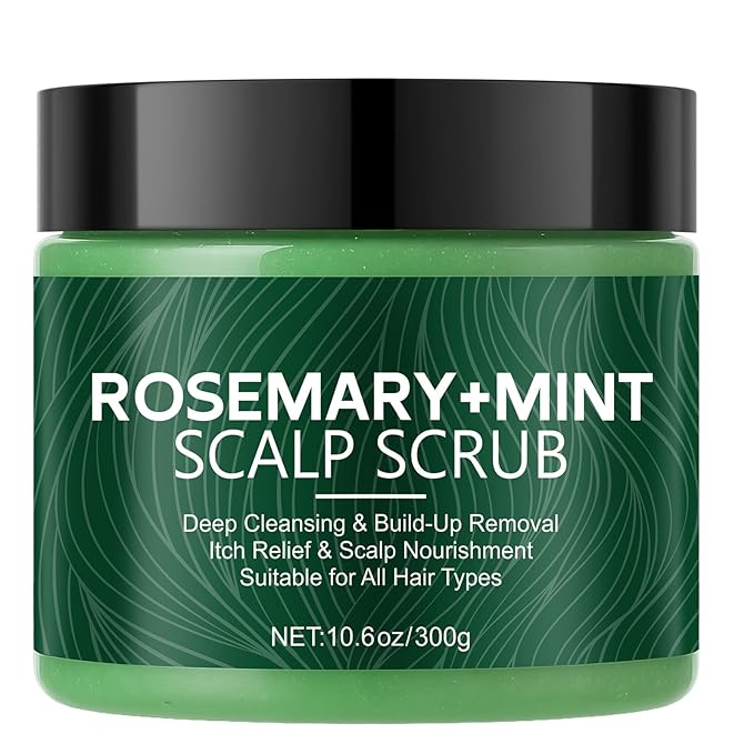 Scalp Scrub with Rosemary & Mint, 2-in-1 Exfoliating Shampoo for Hair Treatment, Includes Silicone Scalp Massager, Removes Buildup & Dandruff, 10.6oz