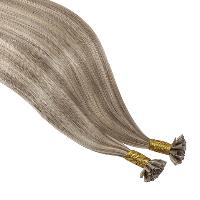YoungSee Utip Hair Extensions Human Hair Long Straight U Tip Real Hair Extension Light Brown Highlights Blonde K Tips Human Hair Extensions Hot Fusion Ktip Extenesion Remy Hair Add Length 24In 50s/50g
