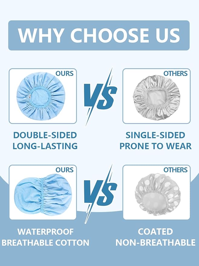 Years calm Shower Caps For Women Reusable Waterproof，Pattern And Solid Color Dual-Layer Design For Dual-Layer Usable，Protects Hair In Shower, Spa, Cooking, Clean & Travel (Blue, One Size)