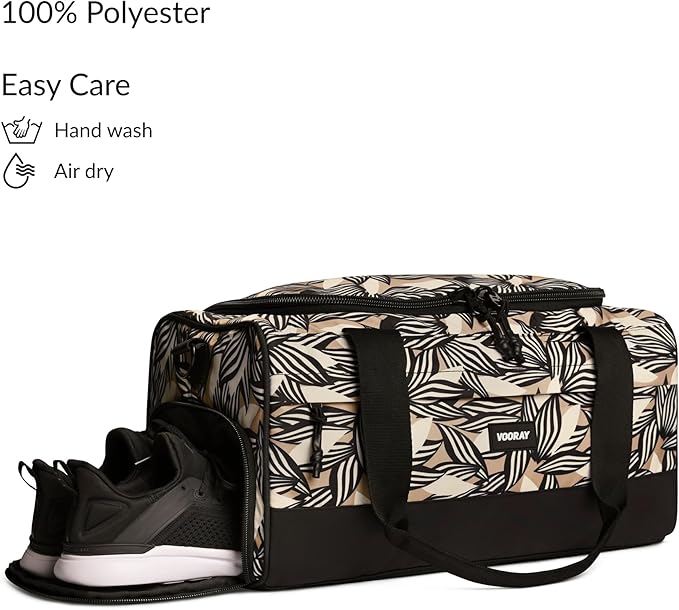 Vooray 22L Boost Duffel Bag – Small Travel & Sports Gym Bag for Women and Men with Shoe Pocket, Weekender for Overnight Football, Travel, Hospital Stays or Workout, Textured Leaves