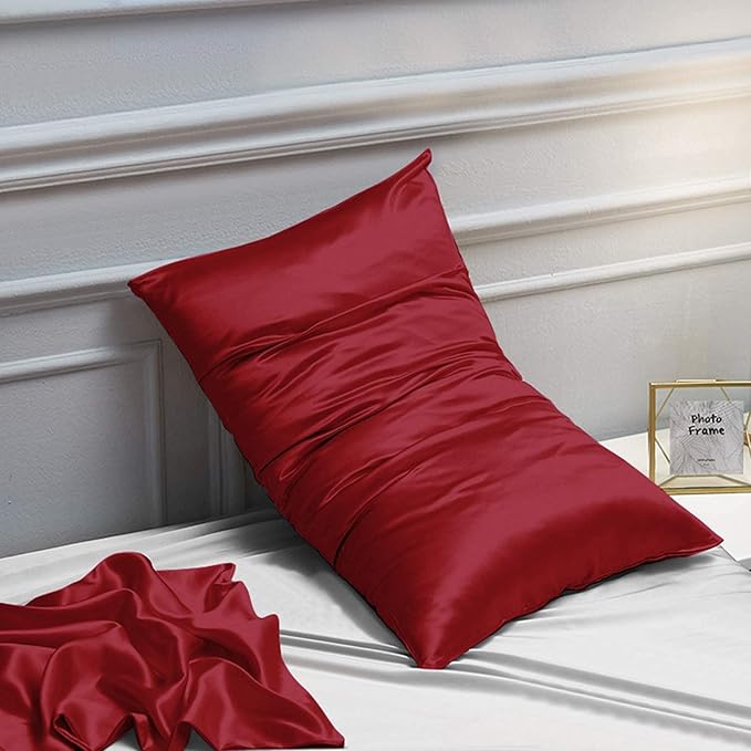 NTBAY 2 Pack Satin Queen Pillowcases for Hair and Skin, Luxurious and Silky Pillow Cases with Envelope Closure, 20x30 Inches, Wine Red