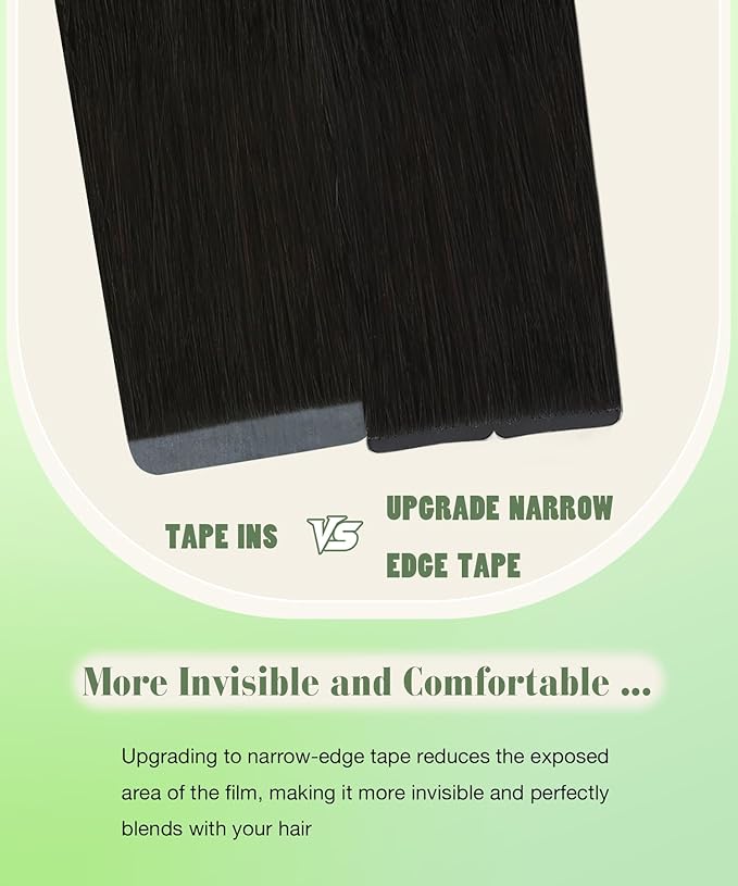 SURNEL Tape in Hair Extensions Human Hair 1B Off Black Remy Tape in Hair Extensions 16 inch 20pcs 50g(#1B-16)