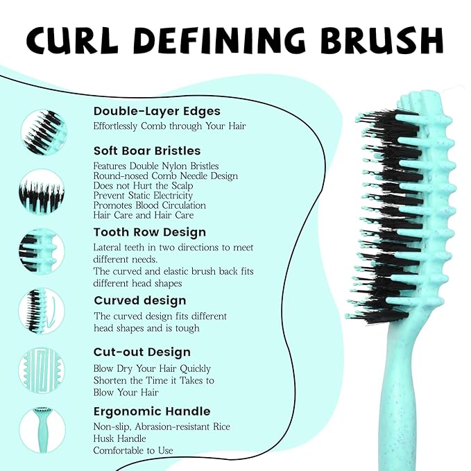 Curl Defining Brush for Curly Hair, Flexi Vented Brush for Faster Drying Hair, Detangling and Shaping to Reduce Pulling (Green)