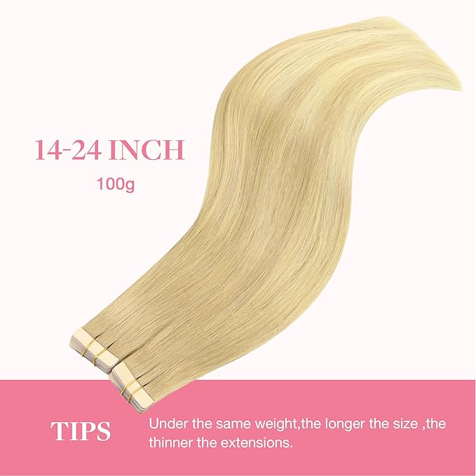 GOO GOO Tape in Hair Extensions Human Hair, 18AT60A Pearl Ash Blonde Highlights, 10inch 60g 40pcs, Skin Weft Seamless Invisible, Silky Straight with Thick Ends, Remy Human Hair