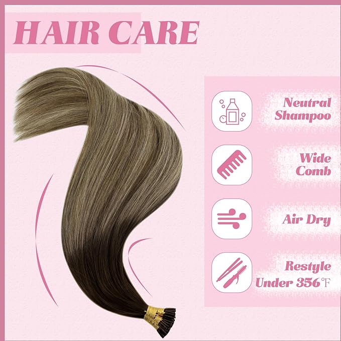 YoungSee I Tip Hair Extensions Dark Brown Ombre Blonde Itip Human Hair Extensions Balayage I Tip Extension Human Hair Pre Bonded Hair Extension Easy to Apply 22 Inch 50g 50s