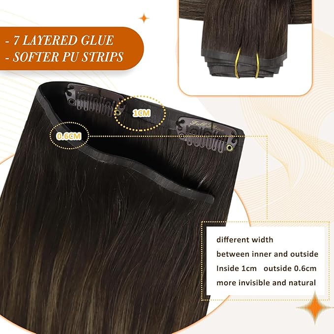 Full Shine Seamless Clip in Hair Extensions 22 Inch Dark Brown Balayage to Light Brown with Caramel Blonde Real Human Hair Straight Hair for Long 8 PCS 120 G