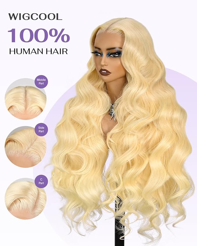 613 13x6 Lace Front Wig Human Hair 180 Density Body Wave Blonde Wig Human Hair 613 HD Lace Frontal Wigs 100% Real Human Hair No Synthetic Blend No Tangle No Shedding Triple Lifespan 3X 24 Inch