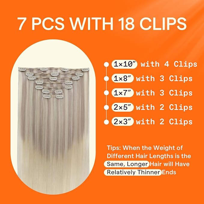 Full Shine Blonde Clip in Extensions Real Human Hair Remy Clip in Hair Extensions Human Hair Nordic Ash Blonde to Platinum Human Hair Extensions 7 Pcs 14 Inch 120 G