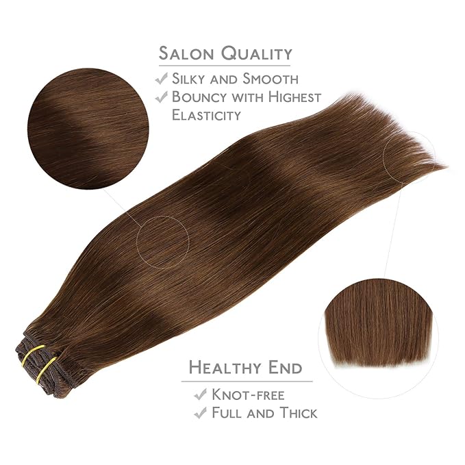 WENNALIFE Clip in Hair Extensions Real Human Hair, 14 Inch 110g 7pcs Remy Hair, Chocolate Brown Straight Natural Extensiones De Cabello Humano Con Clip Ins