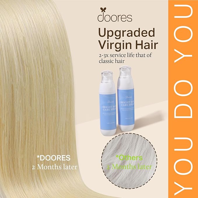 DOORES Seamless Clip in Human Hair Extensions, Bleach Blonde 7pcs 110g 20 Inch, Invisi Edge Real Hair Straight Weft Natural for Women