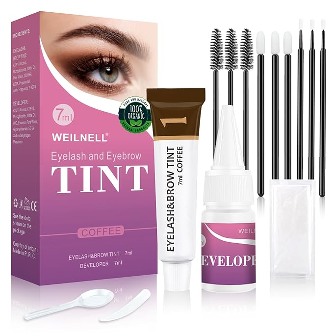 Eyelash & Eyebrow Color Kit, Professional Instant Lash & Brow Color Kit with Natural Results, Easy to Use, Eye Brow & Eye Lash Coloring Set DIY Hair Coloring for Salon Home Use 7ml (Coffee/Dark Brown)