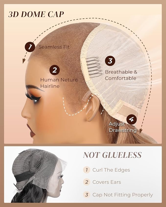 Arabella 13x6 Light Brown Blonde Wig Human Hair Glueless Wigs Human Hair Pre Plucked Pre Cut 13x6 Ear to Ear Full HD Lace Front Wigs 210% Density Straight Wig Drawstring Wig Human Hair 30 Inch