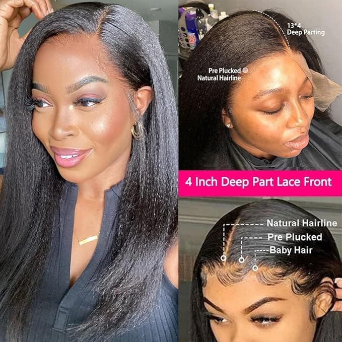 GOLFMAX Yaki Straight Human Hair Wig For Black Women Natural Kinky Straight 13x4 Lace Front Wigs Human Hair 18 Inch kinkycurly human hair wig