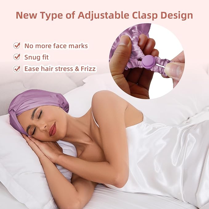 Adjustable Silk Satin Hair Bonnet for Sleeping Women, Double Layer, Silk Hair Wrap for Sleeping Women Men, Curly Natural Braid Straight Unisex - Lavender