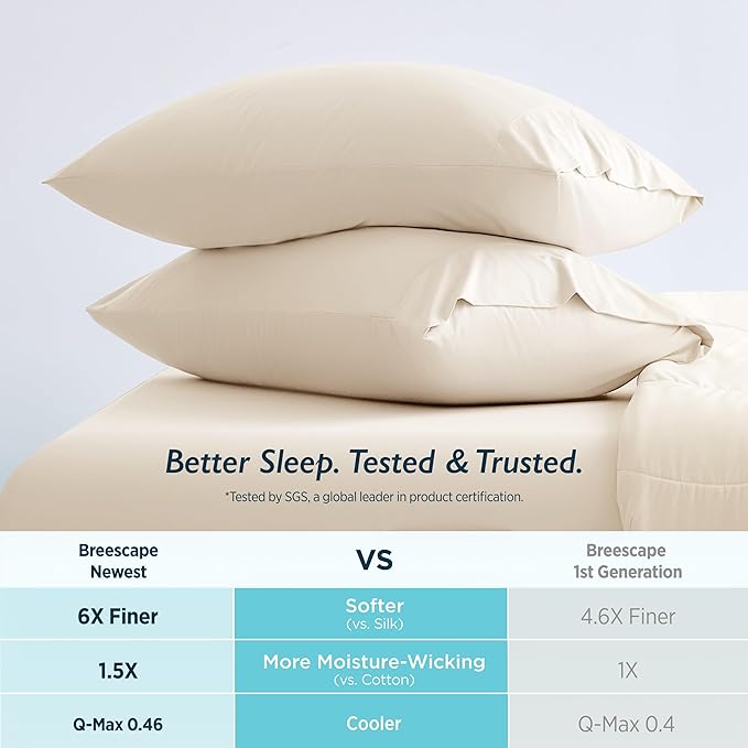Breescape Cooling Pillow Cases Standard/Queen Size - BlendTek™ Dry & Cool Technology for Hot Sleepers and Night Sweats, 2 Pack Soft & Smooth Pillowcases for Hair & Skin Care, 20" x 30", Ivory