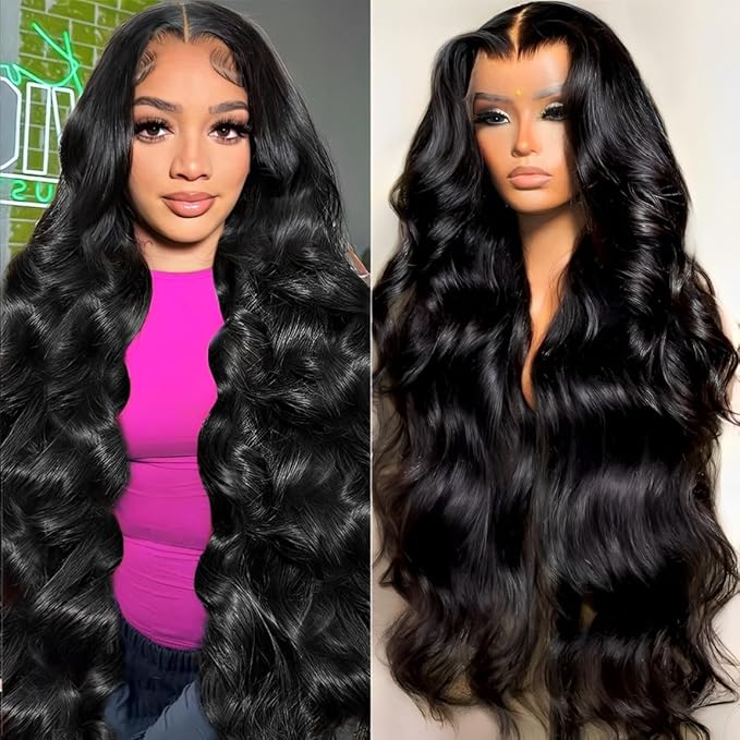 32 Inch 13x6 Lace Front Wigs Human Hair 200 Density Body Wave HD Lace Front Wigs Human Hair Pre Plucked Natural Color Glueless Wig 100% Virgin Human Hair Lace Front Wigs for Women