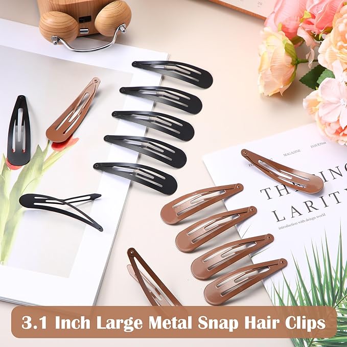 WILLBOND 30 Pieces 3.1 Inch Large Metal Snap Hair Clips Nonslip Barrettes Women Hair Accessories (Brown and Black)