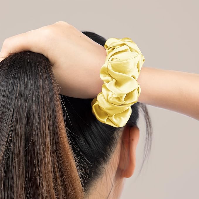 LILYSILK Silk Hair Scrunchies/Ties for Frizz & Breakage Prevention, 100% Mulberry, No Damage, Elastic ponytail Holders, 1Pc, Gold